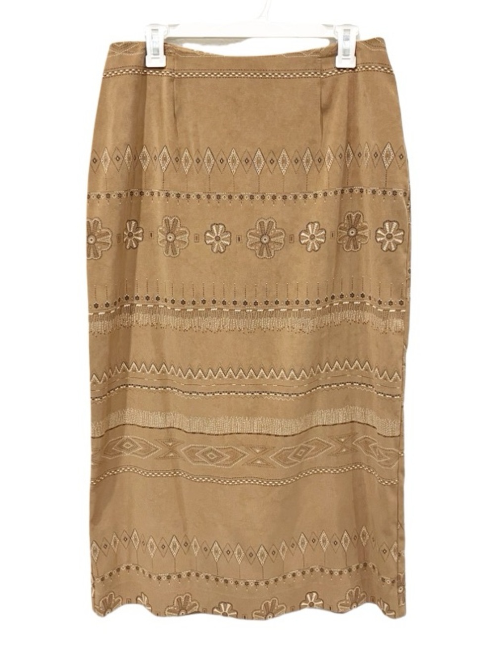 Vintage Faux Suede Western Maxi Skirt Size 14 Beige Southwestern Coastal Cowgirl